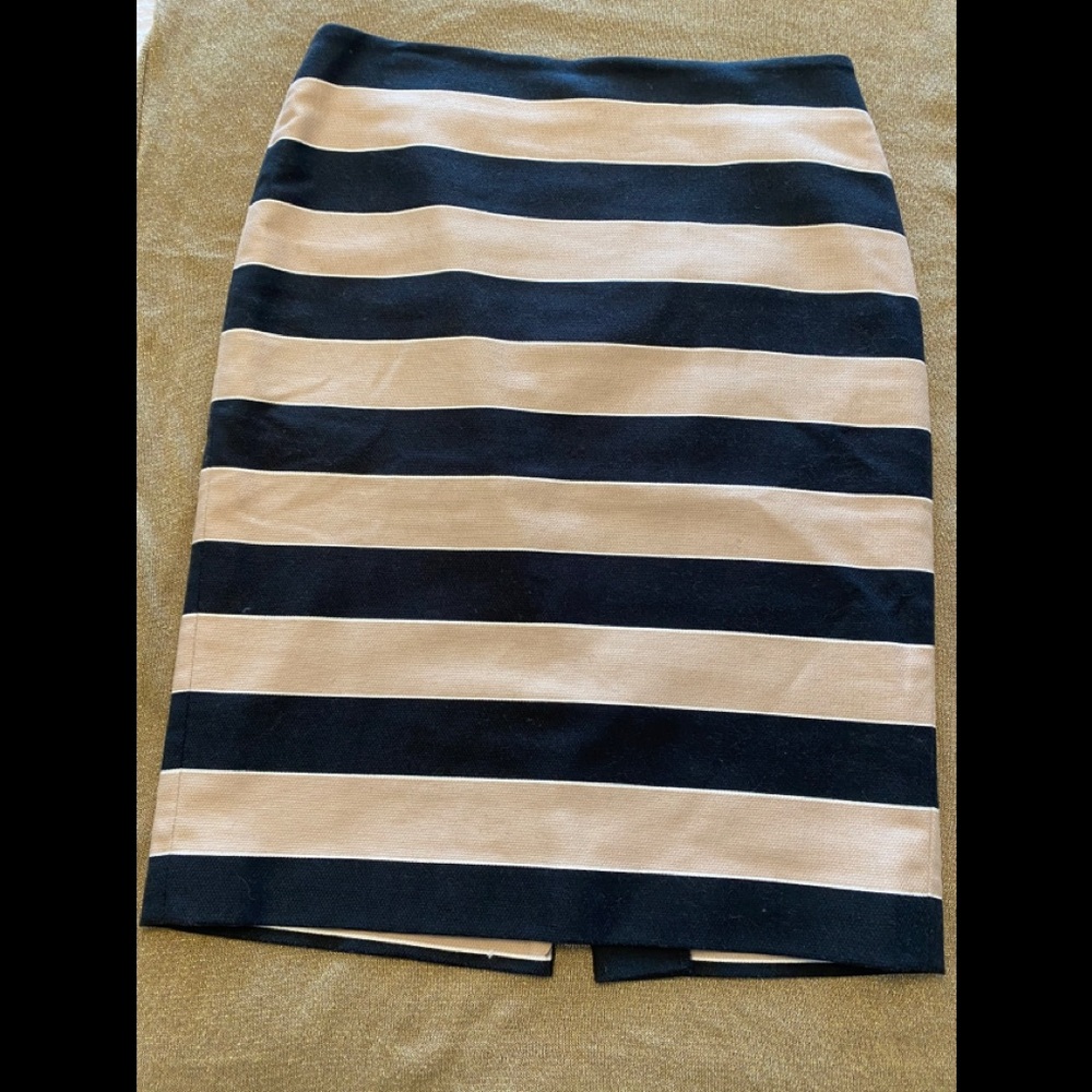 Loft Tan and Black Stripe Pencil Skirt